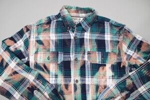 Franklin Flannels Shirt Mens Small Blue Bleached Flannel Button Up Long Sleeve